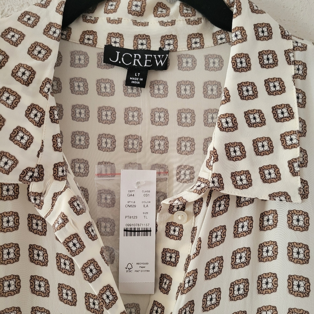J. Crew New Amelia Shirt Dress in Foulard Print - Large Tall - ivory, black - Picture 9 of 13